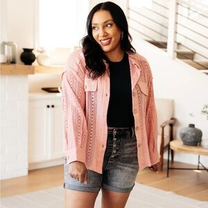 NWT Blush Pink Crochet Lace Button Down Shacket Top